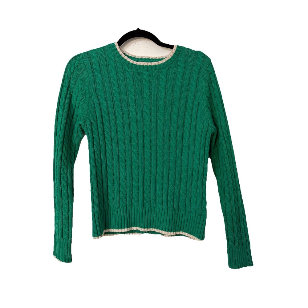 Dress Forum Speckled Cable Knit Pullover Sweater Womens S Green  Academia Preppy